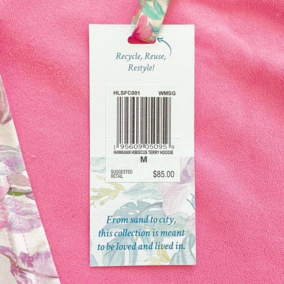LoveShackFancy x Hurley Hoodie Hawaiian Hibiscus Pink Terry Zip Up Medium New - Picture 11 of 12